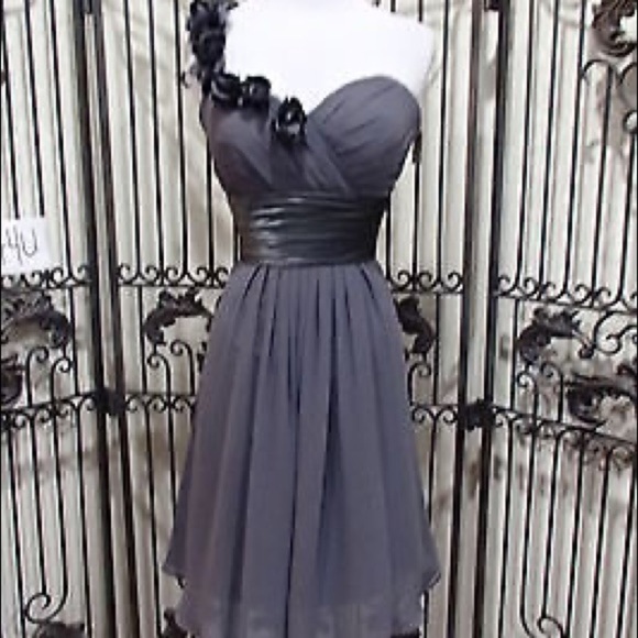 NWT BILL LEVKOFF Style #727 Pewter Gray Chiffon One-Shoulder Formal Dress Size 8 - Picture 2 of 11